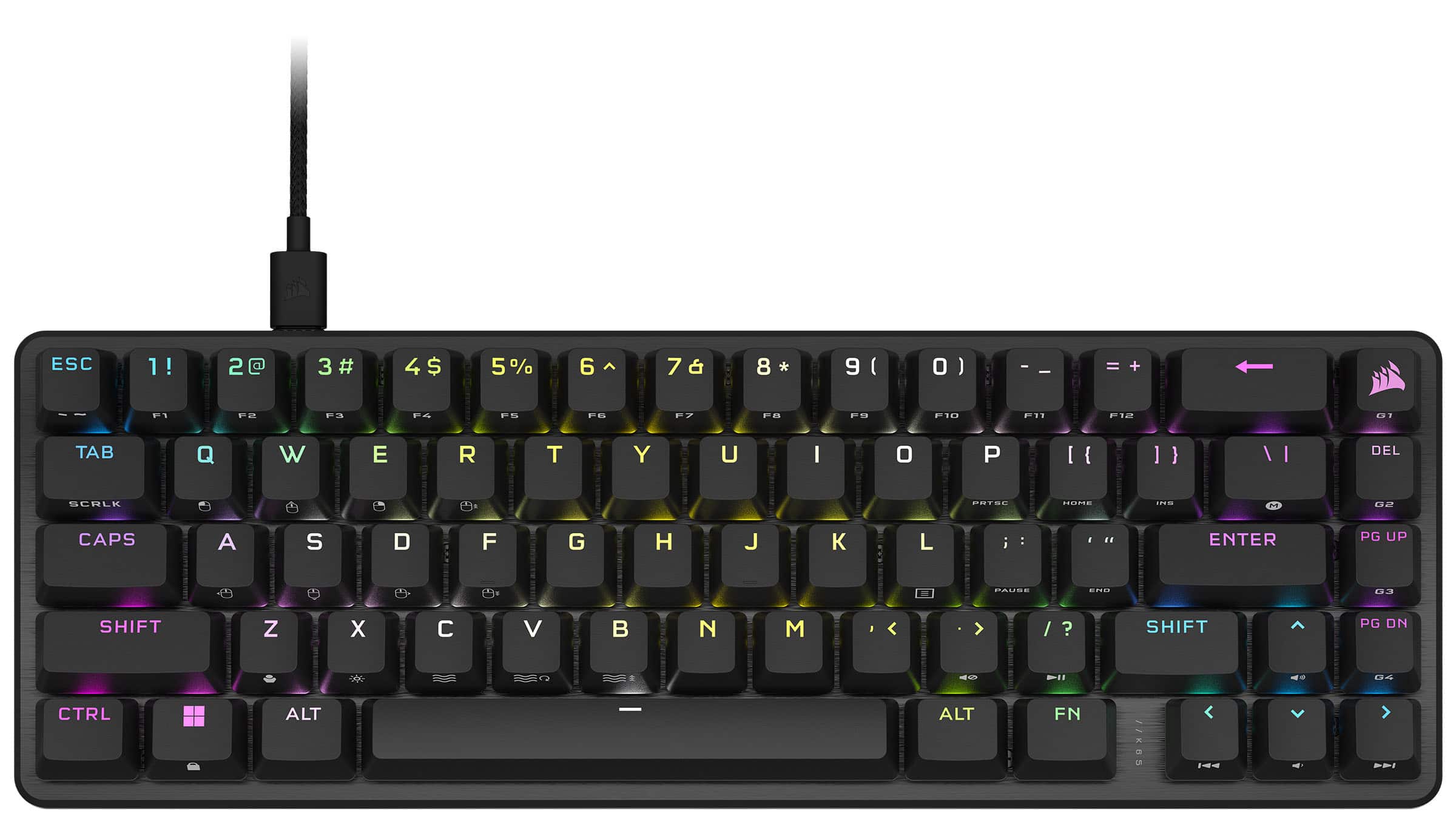 Front. CORSAIR - K65 PRO MINI RGB 65% Optical-Mechanical Gaming Keyboard Backlit RGB LED, OPX - Black.