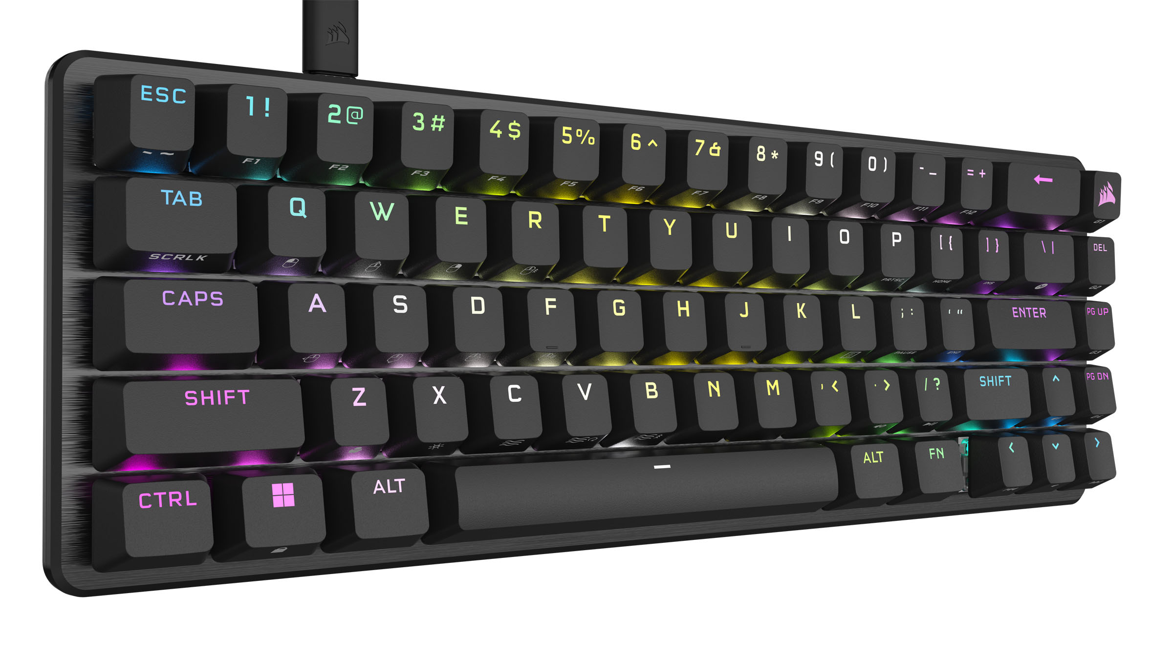 Left View: CORSAIR K65 PRO MINI RGB 65% Optical-Mechanical Gaming Keyboard Backlit RGB LED, CORSAIR OPX, Black - Black