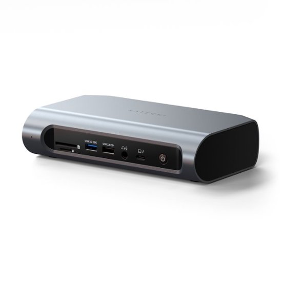Front. Satechi - Thunderbolt 4 Multimedia Pro Dock-2 DisplayPort, 2 HDMI, USB C, 5 USB A Port, Micro/SD, Audio, Ethernet Docking Station - Space Gray.