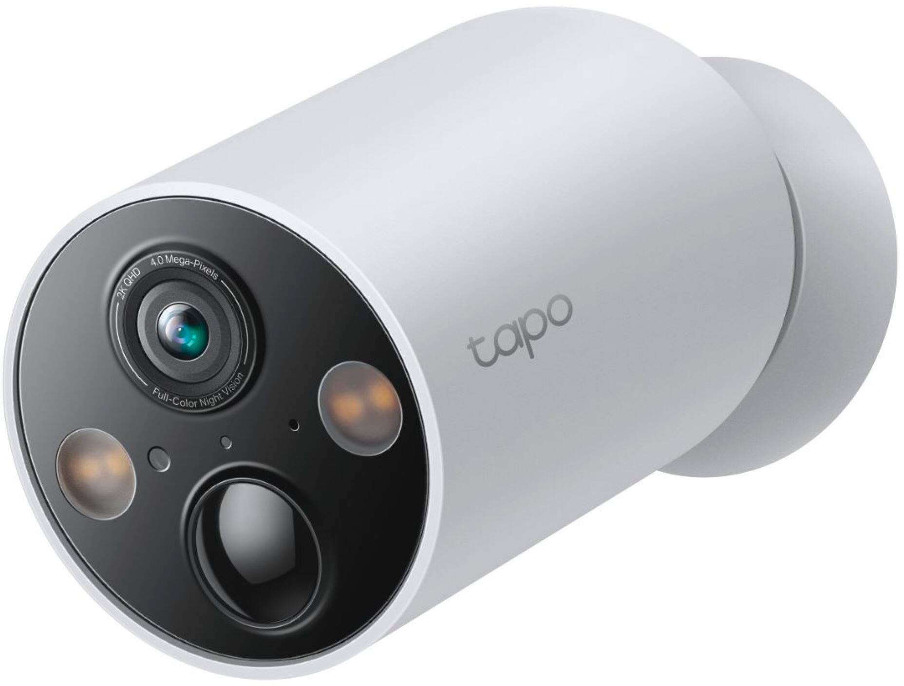 The text on the image reads "4.0 Mega-Pixels QHD 2K Full Vision Full-Color Color Night Tapo." This text is grouped and corrected as follows:
"4.0 Mega-Pixels QHD 2K Full Vision Full-Color Color Night Tapo."
The corrected text is a description of the camera's features, including its resolution, color capabilities, and night vision capabilities.