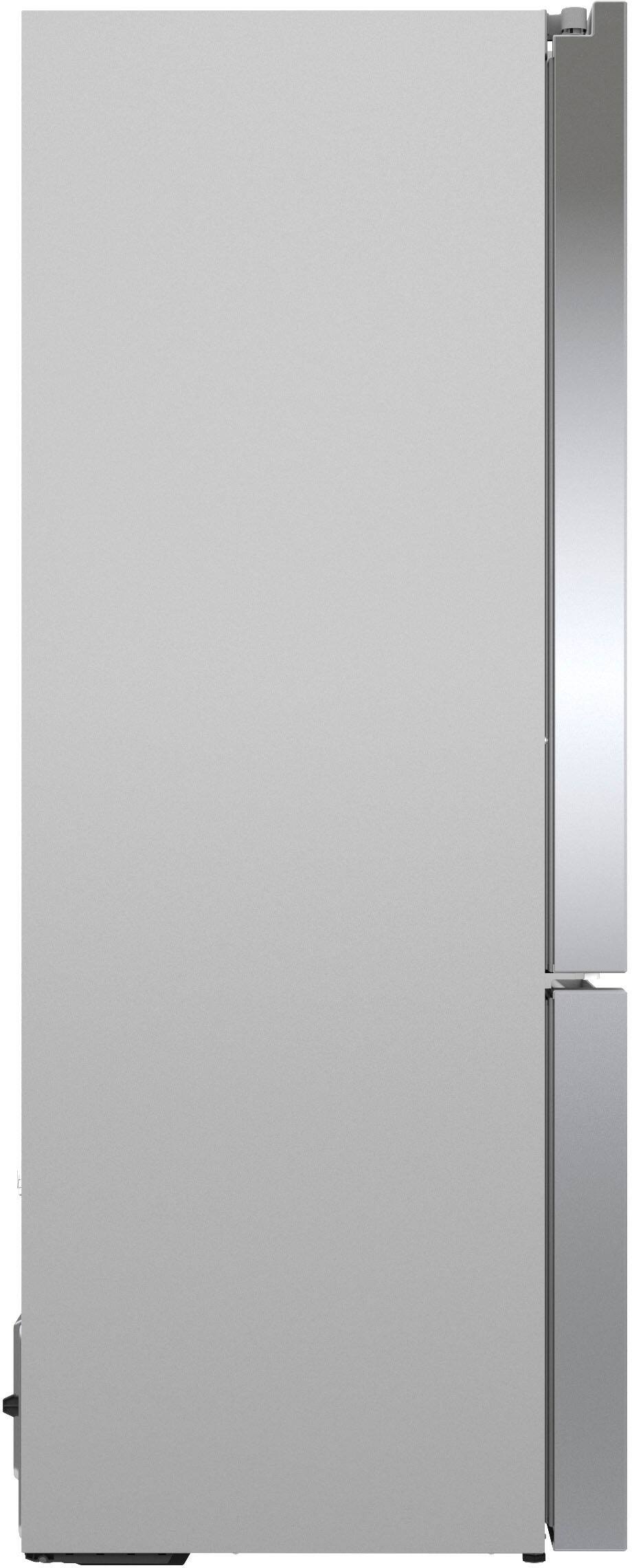 Angle. Bosch - 800 Series 22 Cu. Ft. French Door Counter-Depth Smart Refrigerator with FarmFresh System - Stainless Steel.