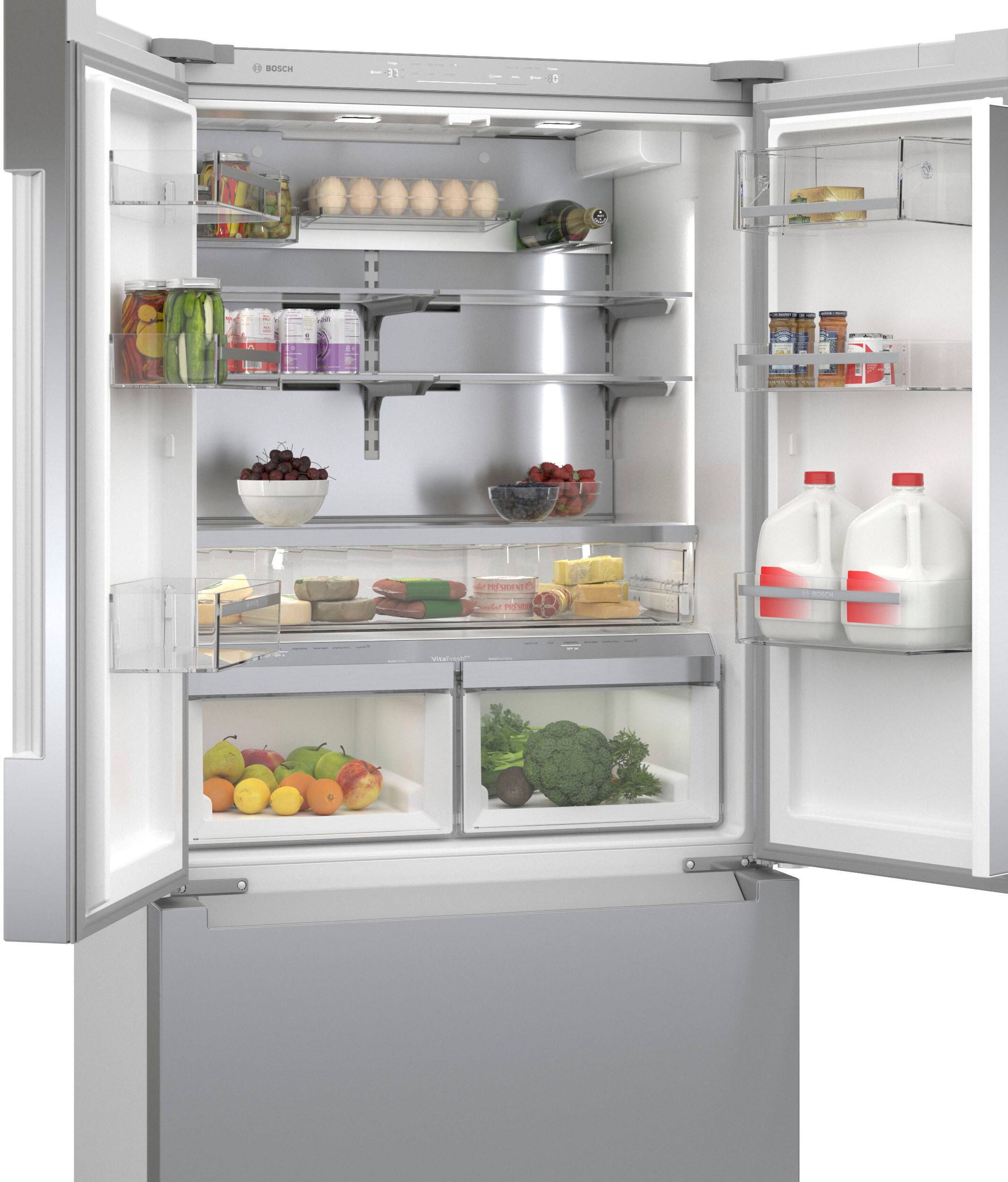 Alt View 2. Bosch - 800 Series 22 Cu. Ft. French Door Counter-Depth Smart Refrigerator with FarmFresh System - Stainless Steel.