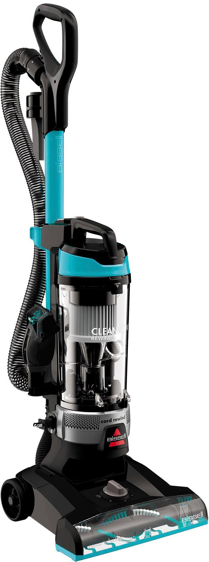Angle. BISSELL - CleanView Rewind Upright Vacuum Cleaner - Black with Electric Blue accents.