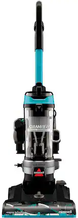 Front. BISSELL - CleanView Rewind Upright Vacuum Cleaner - Black with Electric Blue accents.