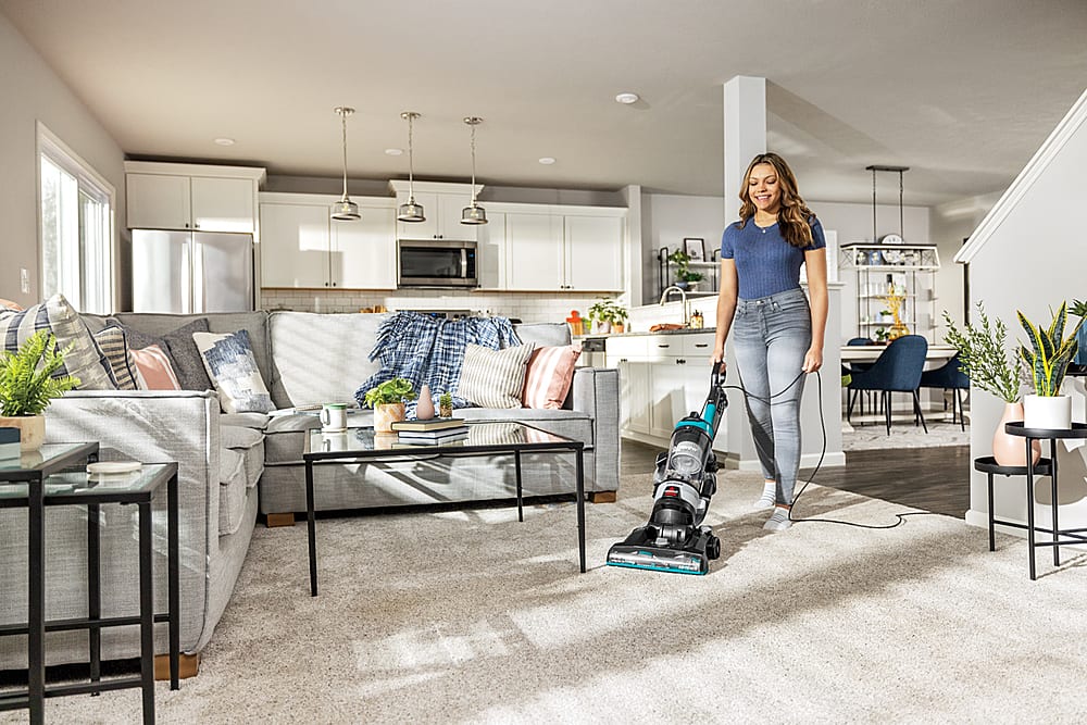 Alt View 14. BISSELL - CleanView Rewind Upright Vacuum Cleaner - Black with Electric Blue accents.