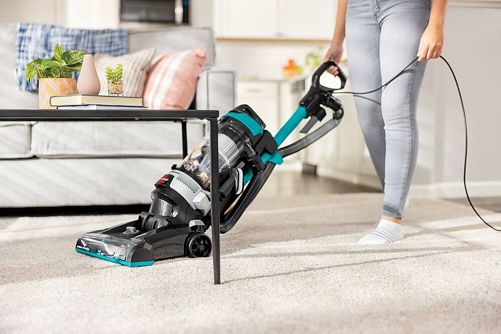 Alt View 15. BISSELL - CleanView Rewind Upright Vacuum Cleaner - Black with Electric Blue accents.