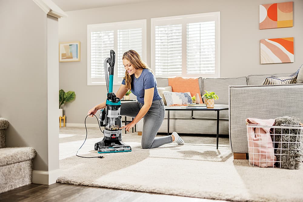 Alt View 16. BISSELL - CleanView Rewind Upright Vacuum Cleaner - Black with Electric Blue accents.