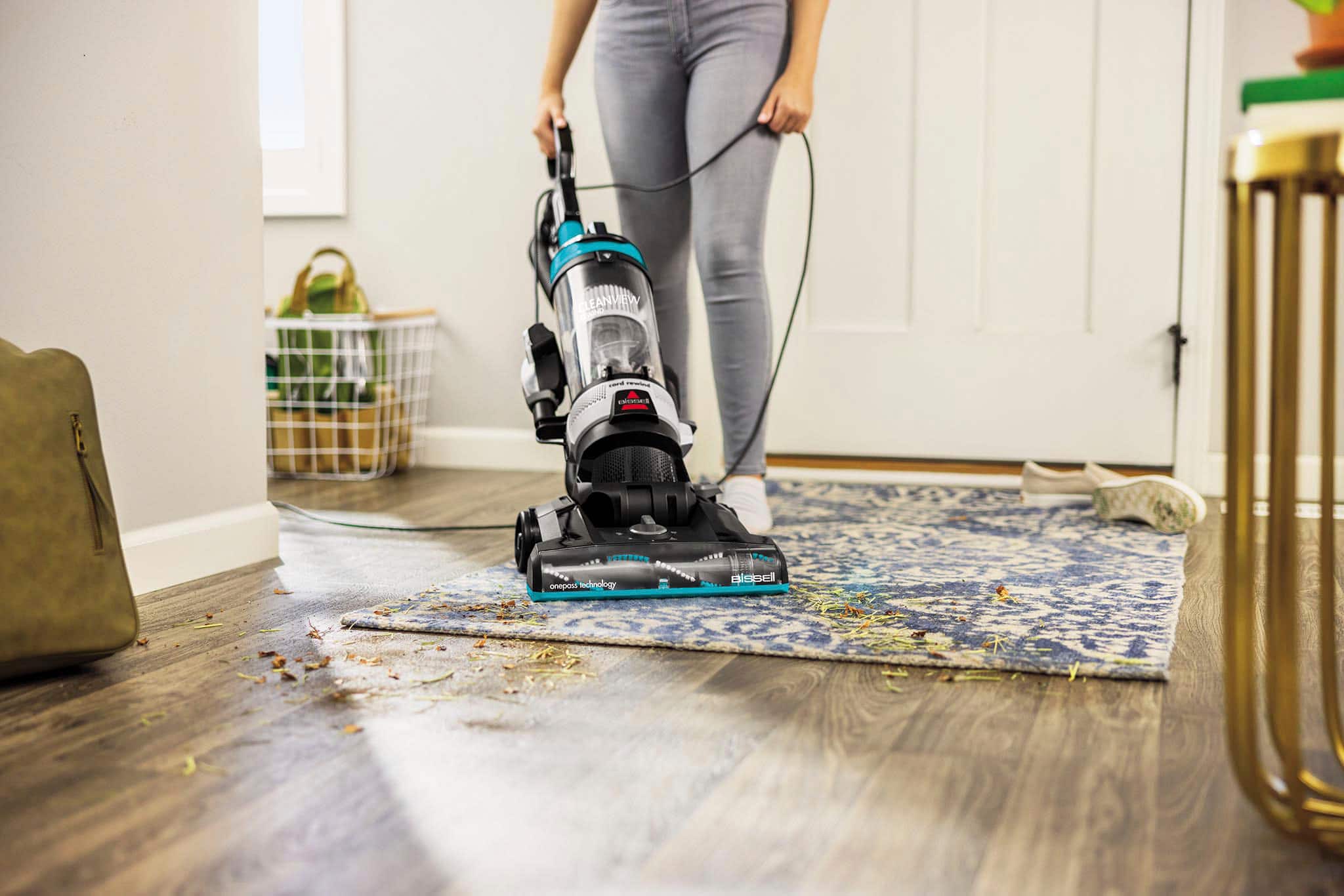 Alt View 1. BISSELL - CleanView Rewind Upright Vacuum Cleaner - Black with Electric Blue accents.