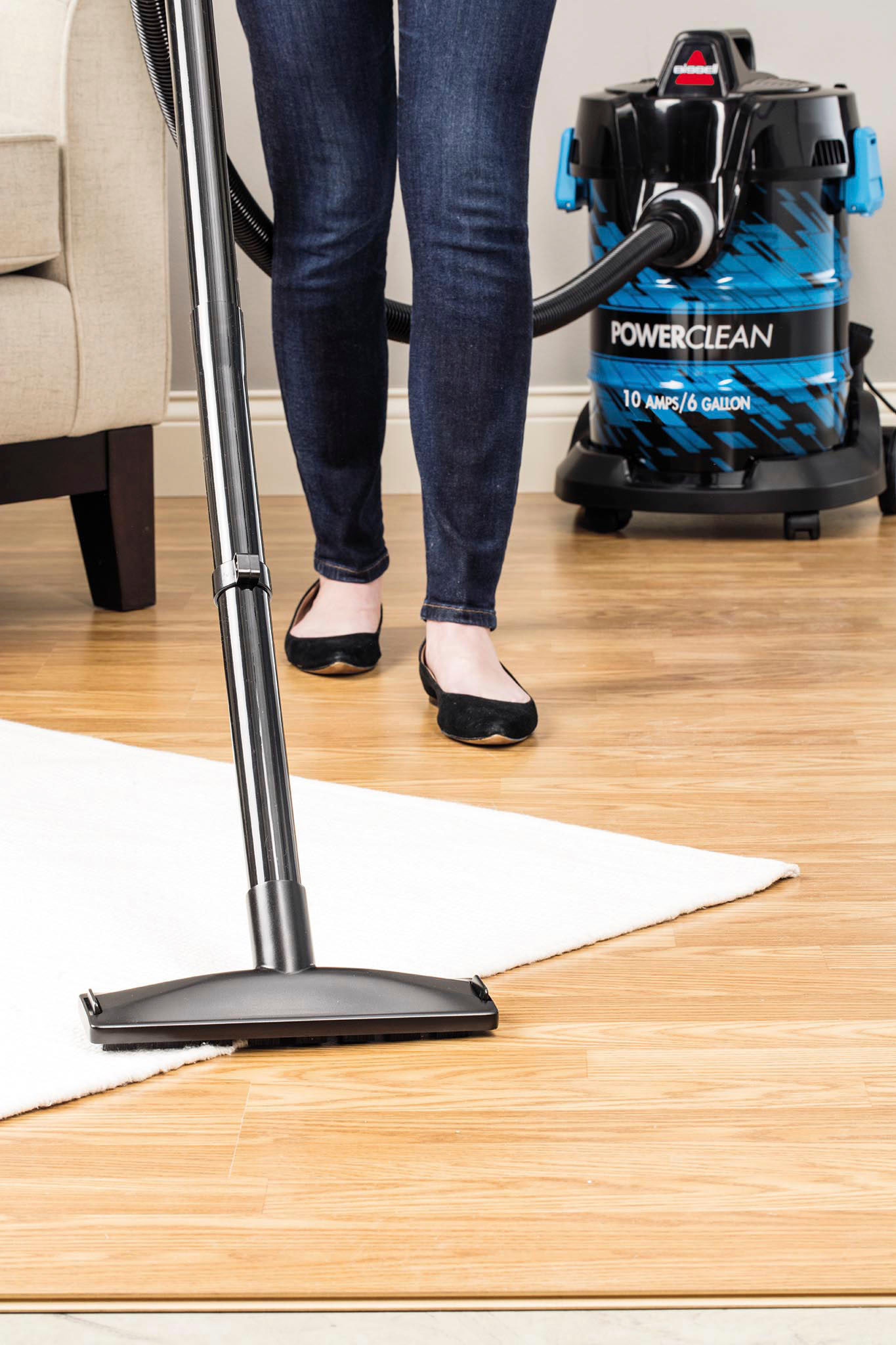 Back View: BISSELL - PowerClean Wet and Dry Canister Vacuum - Black with Baha Blue Accents