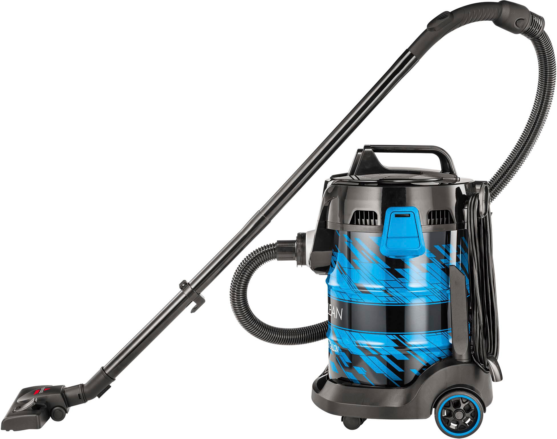 Left View: BISSELL - PowerClean Wet and Dry Canister Vacuum - Black with Baha Blue Accents