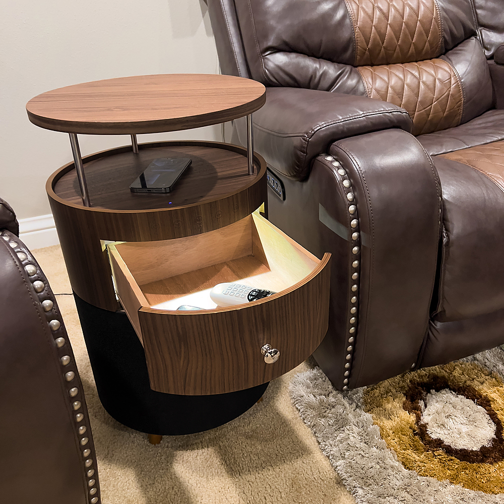 Left View: Soundstream - Halo Side Table with Speaker - Tan/Black