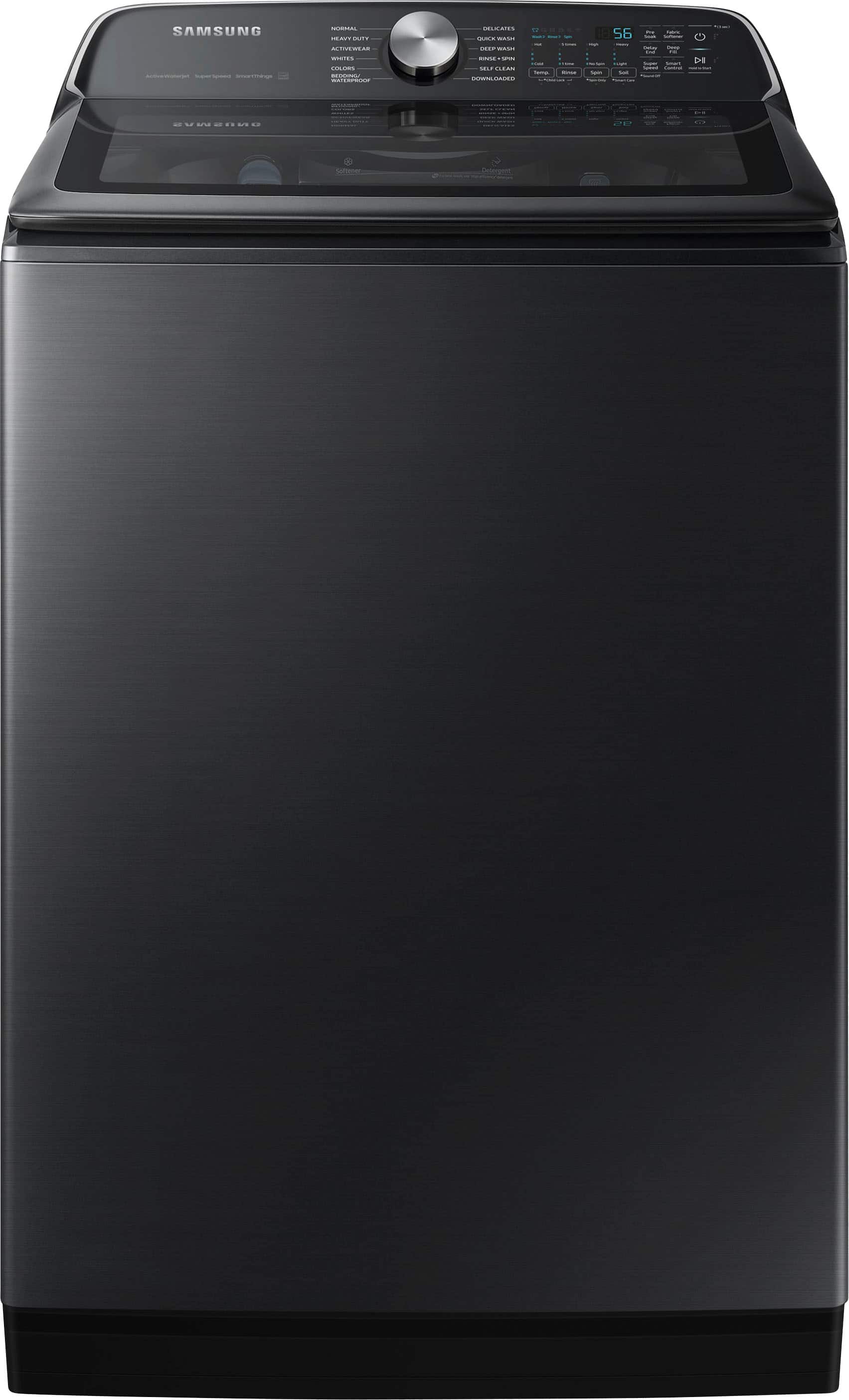 Samsung - 5.5 Cu. Ft. High-Efficiency Smart Top Load Washer with Super Speed Wash - Brushed Black - Front_Zoom