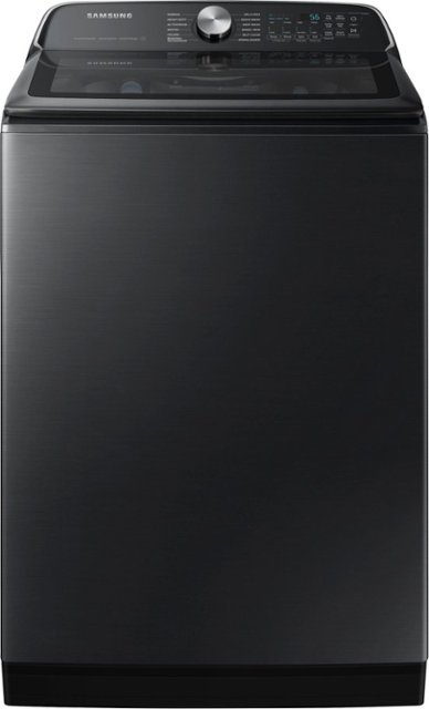 Front. Samsung - 5.5 Cu. Ft. High-Efficiency Smart Top Load Washer with Super Speed Wash - Brushed Black.