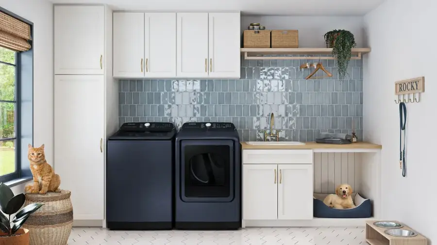 Alt View 19. Samsung - 7.4 Cu. Ft. Smart Gas Dryer with Steam and Pet Care Dry - Brushed Navy.