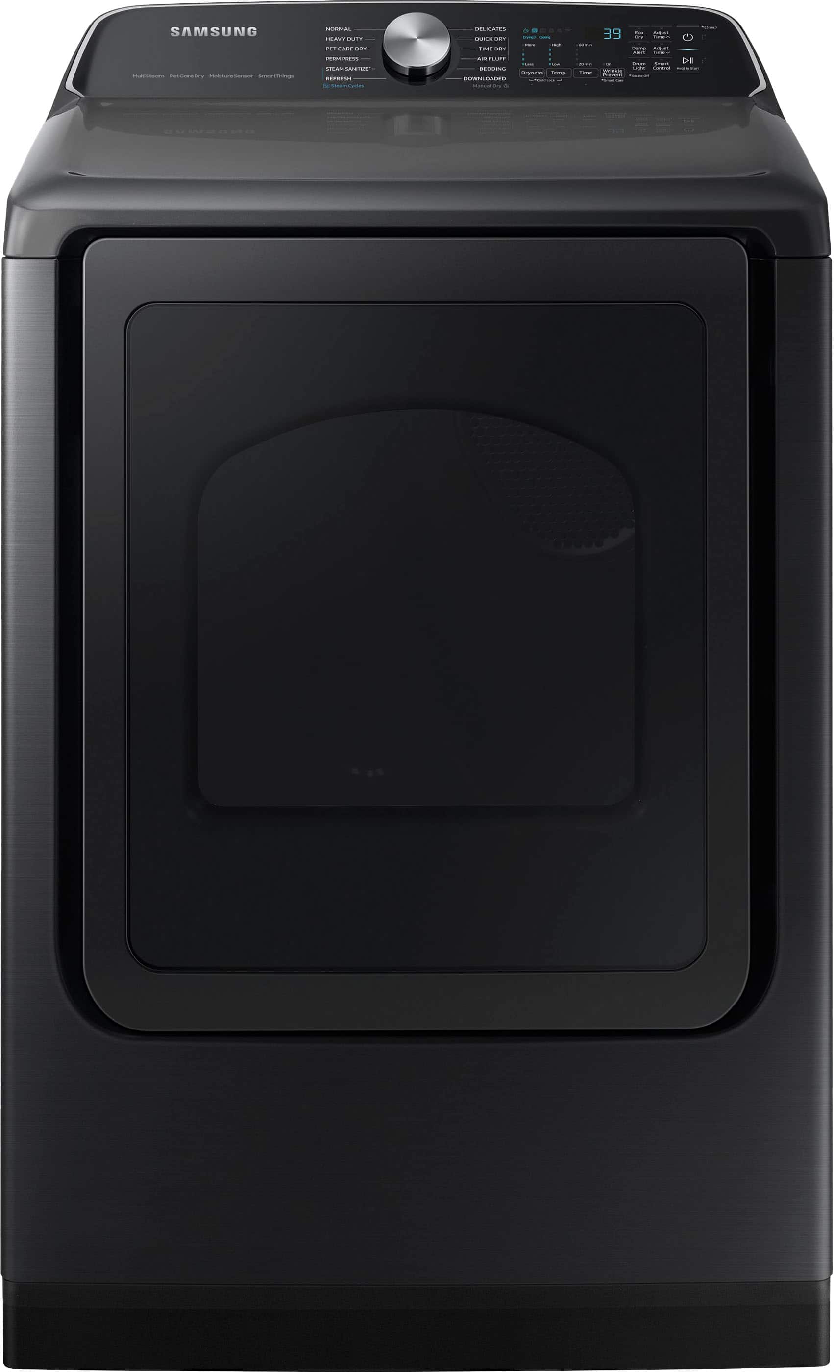 Front. Samsung - 7.4 Cu. Ft. Smart Gas Dryer with Steam Sanitize+ - Black.