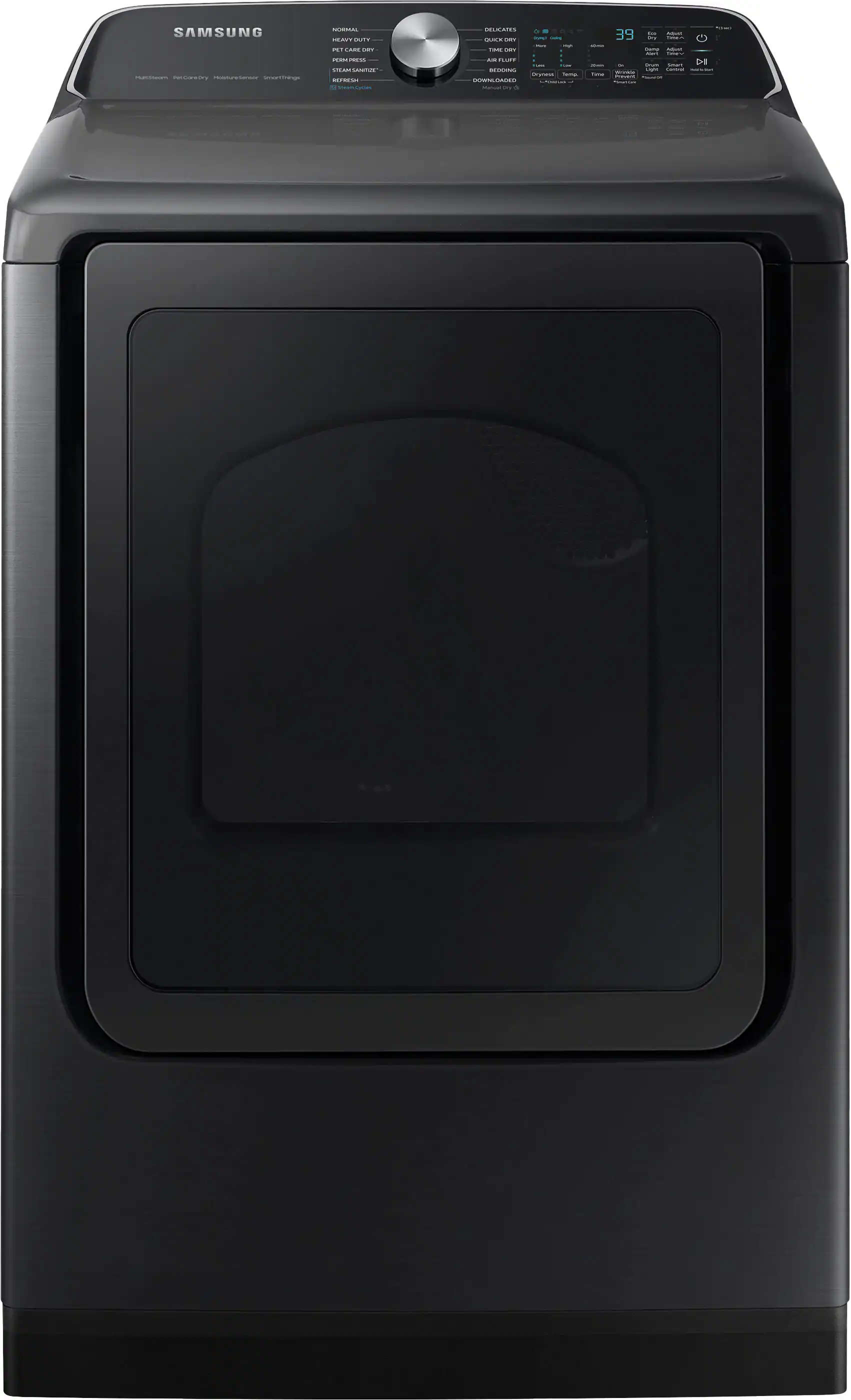 Front. Samsung - 7.4 Cu. Ft. Smart Gas Dryer with Steam Sanitize+ - Black.