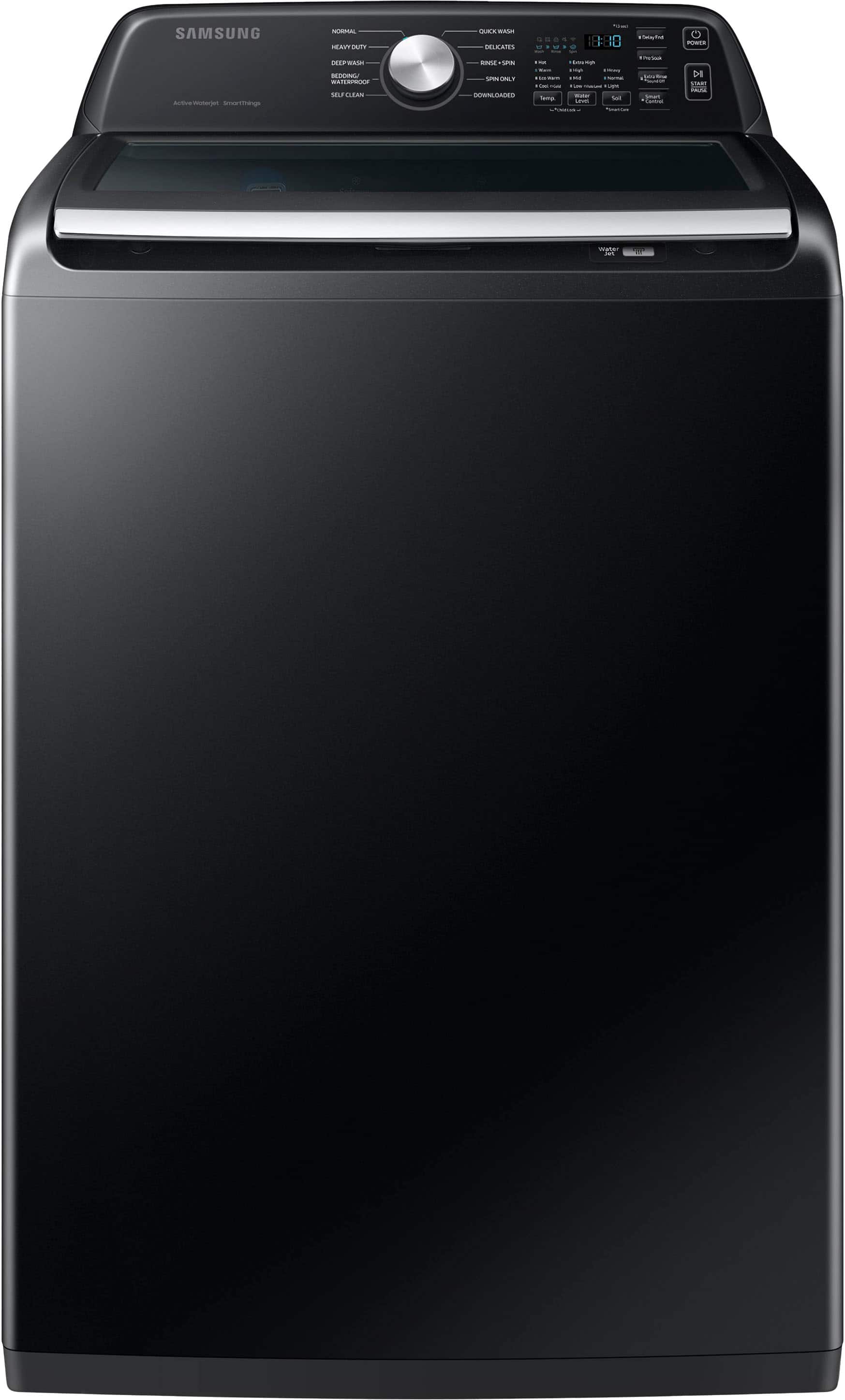 Front. Samsung - 4.6 Cu. Ft. High-Efficiency Smart Top Load Washer with ActiveWave Agitator - Black.