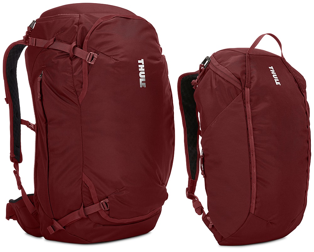 Left View: Thule - Landmark 70L Women's Travel Pack - Dark Bordeaux