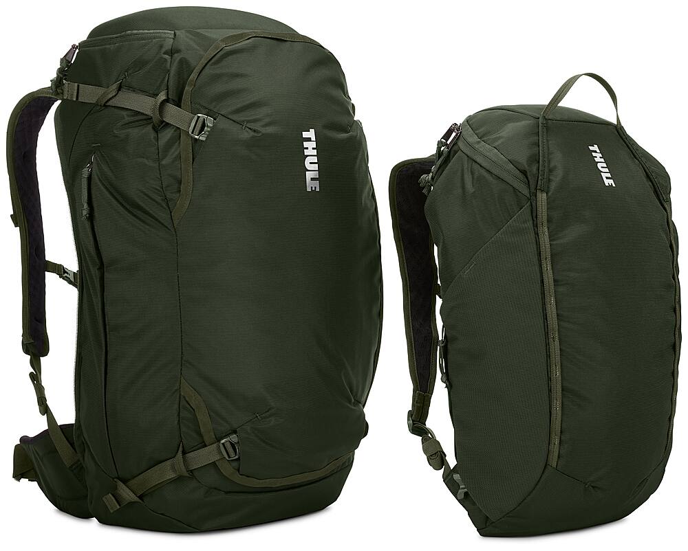 Left View: Thule - Landmark 70L Men's Travel Pack - Dark Forest