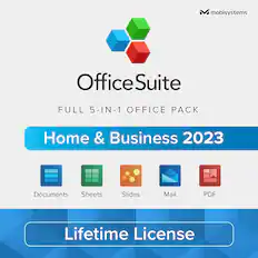 Front. mobisystems - OfficeSuite Home & Business - Lifetime, Digital Key, 1 Windows PC, 1 user- Documents, Sheets, Slides, Mail with Calendar.