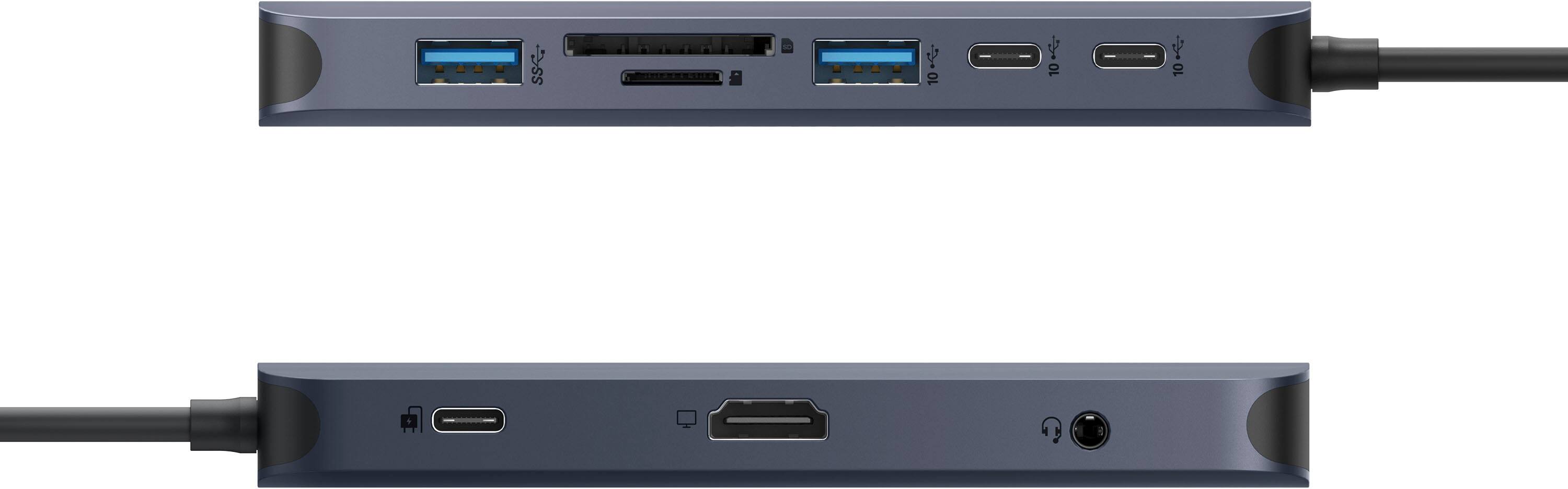 Left. Hyper - HyperDrive Next​ 10 Port USB-C Hub, 4K HDMI, Ethernet, 2 USB-C, 2 USB-A, microSD/SD, travel dock for MacBook/PC - Midnight Blue.