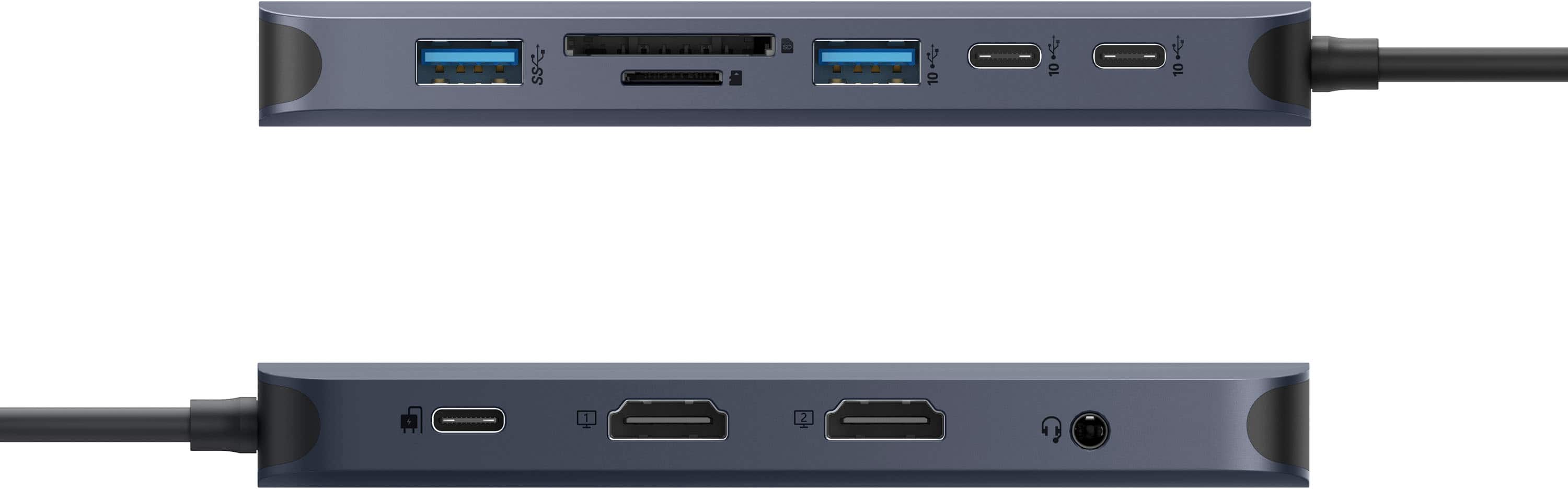 Left. Hyper - HyperDrive Next 11 Port USB-C Hub, dual 4K HDMI, Ethernet, 2 USB-C, 2 USB-A, microSD/SD, travel dock for PC/Chromebook - Midnight Blue.