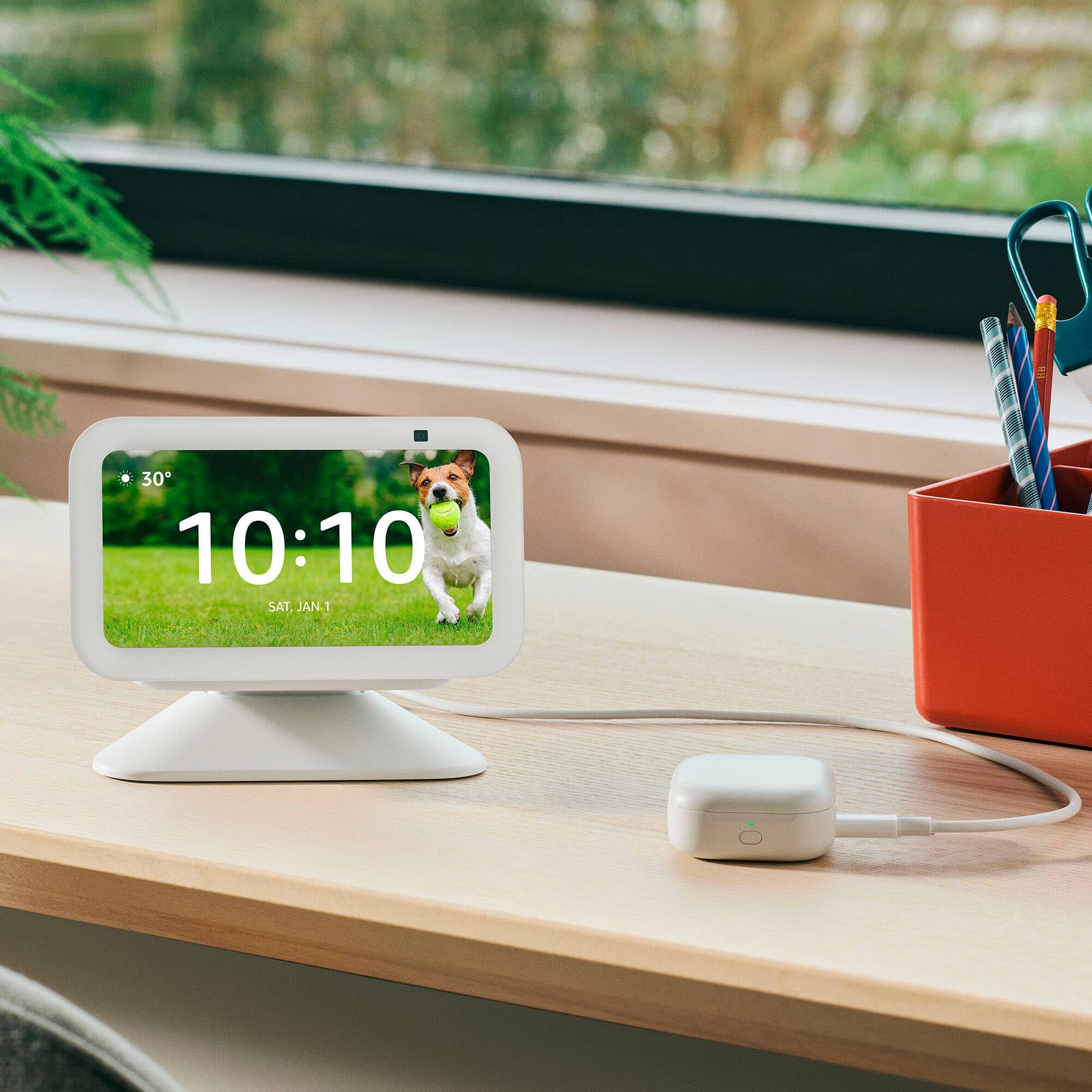 Alt View 13. Amazon - Echo Show 5 (3rd Gen) Adjustable Stand with USB-C Charging Port - Glacier White.