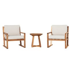 Walker Edison - Modern 3-Piece Acacia Wood Outdoor Chat Set - Natural - Front_Zoom