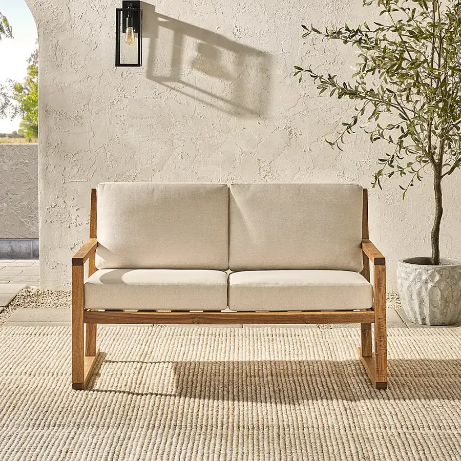 Alt View 38. Walker Edison - Modern Solid Wood Slatted Outdoor Loveseat - Natural.