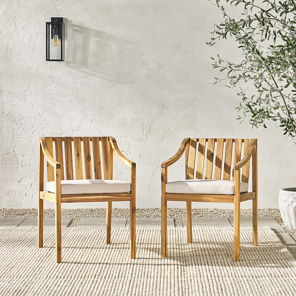 Walker Edison Modern Solid Wood 2Piece Outdoor Dining Chair Set Natural BBOODDCNLB Best Buy