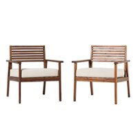 Walker Edison - Modern 2-Piece Acacia Outdoor Lounge Chair Set - Dark Brown - Front_Zoom