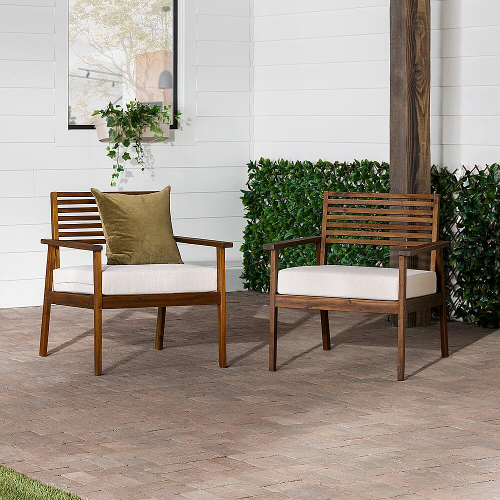 Walker Edison Modern 2Piece Acacia Outdoor Lounge Chair Set Dark Brown