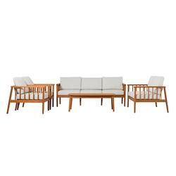 Walker Edison - Modern Solid Wood 5-Piece Outdoor Chat Set - Brown - Front_Zoom