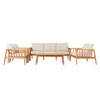 Walker Edison - Modern Solid Wood 5-Piece Outdoor Chat Set - Natural - Front_Zoom