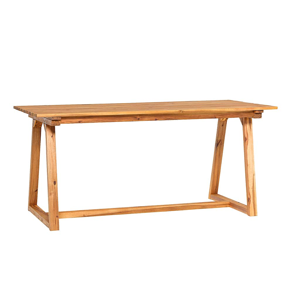 Left View: Walker Edison - Modern Solid Wood Slatted Outdoor Dining Table - Natural