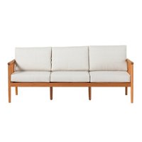 Walker Edison - Modern Solid Wood Spindle-Style Outdoor Triple Loveseat - Natural - Front_Zoom