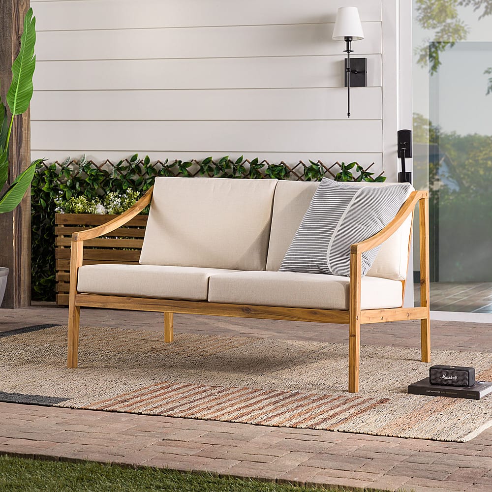 Walker Edison Modern Solid Wood Outdoor Loveseat Natural BBOODLSNLB