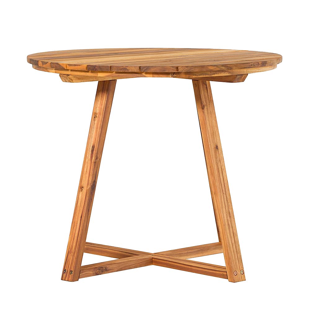 Front. Walker Edison - Modern Solid Acacia Wood Round Outdoor Dining Table - Natural.