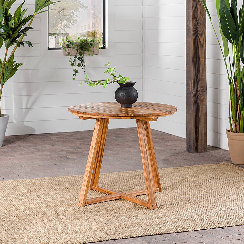 Alt View 38. Walker Edison - Modern Solid Acacia Wood Round Outdoor Dining Table - Natural.