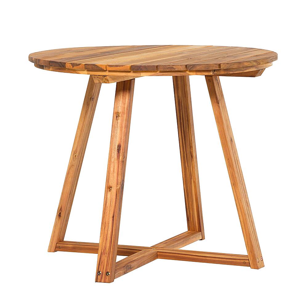 Left. Walker Edison - Modern Solid Acacia Wood Round Outdoor Dining Table - Natural.