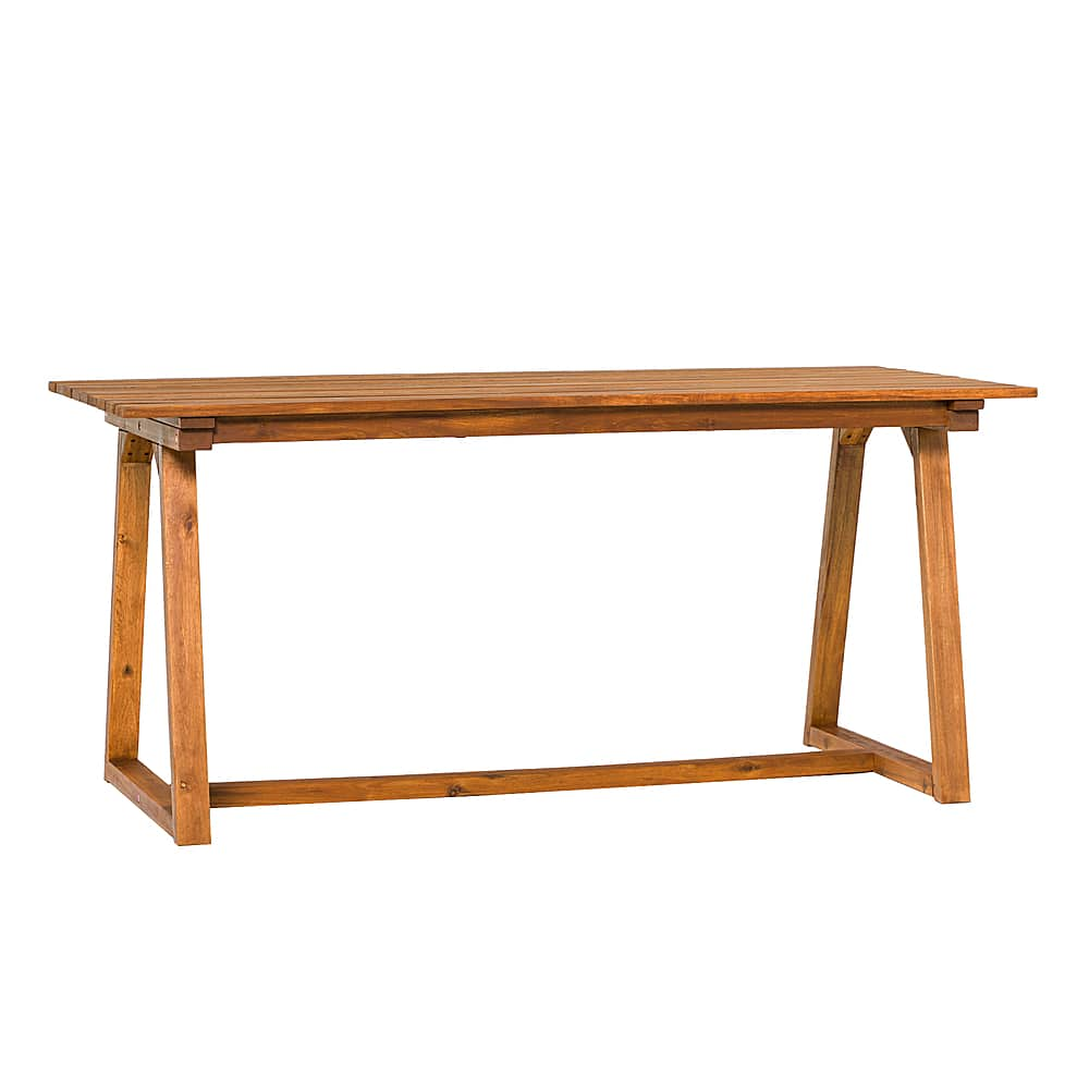 Left View: Walker Edison - Modern Solid Wood Slatted Outdoor Dining Table - Brown