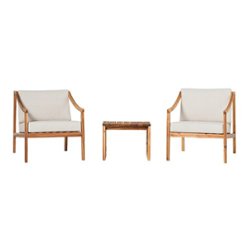Walker Edison - Modern Solid Wood 3-Piece Outdoor Chat Set - Natural - Front_Zoom