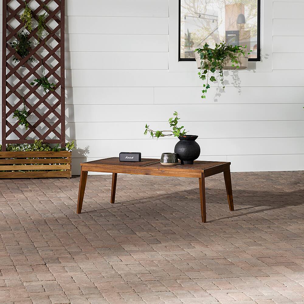 Best Buy: Walker Edison Modern Acacia Wood Outdoor Coffee Table Dark ...