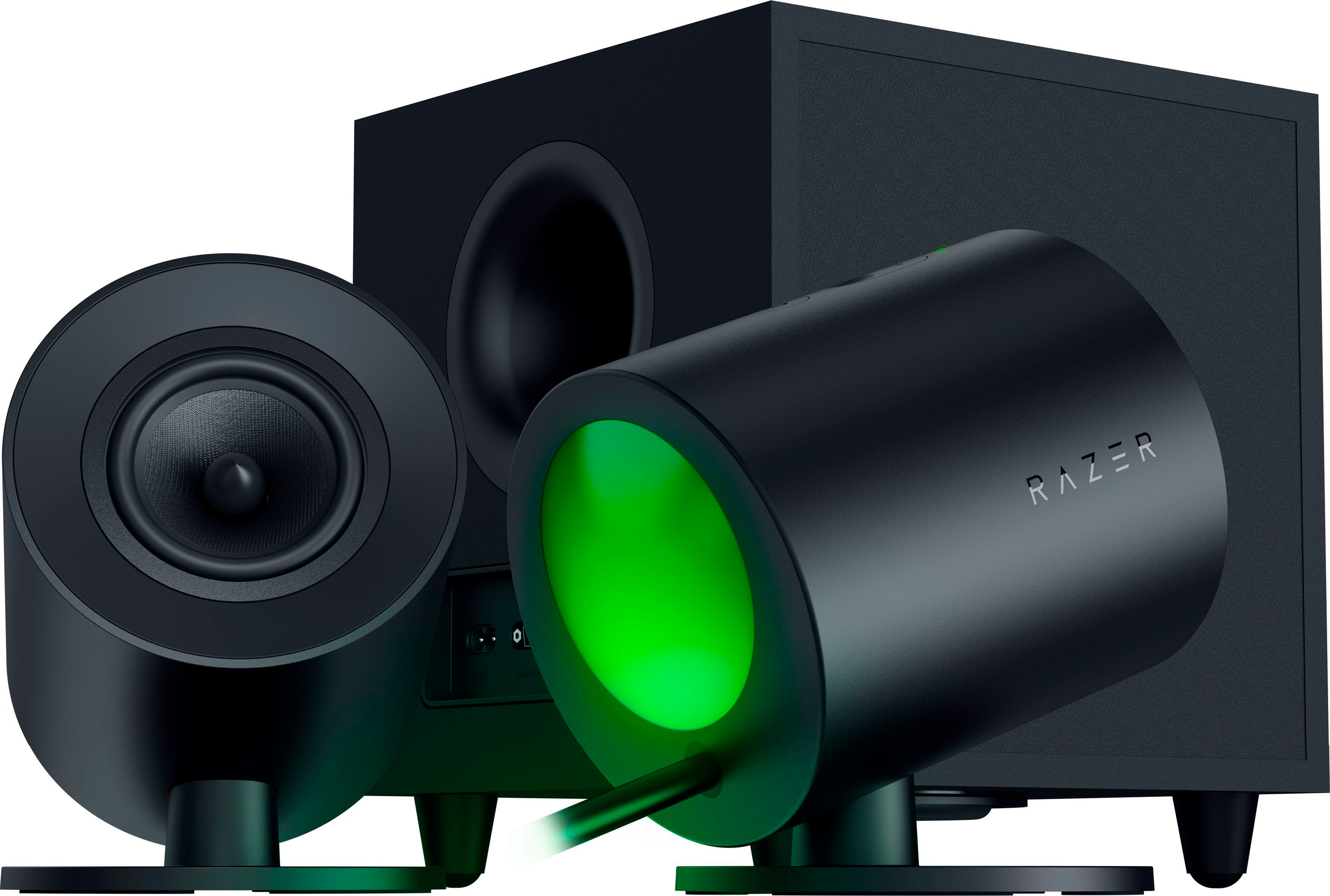 Left View: Razer - Nommo V2 Full-Range 2.1 PC Gaming Speakers with Wired Subwoofer (3 Piece) - Black