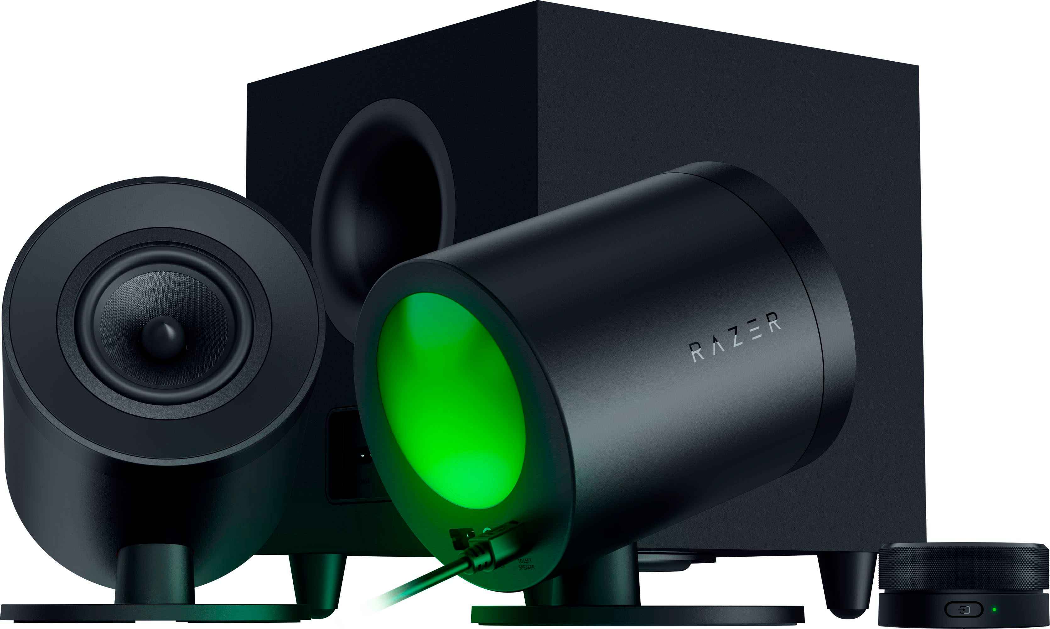 Left View: Razer - Nommo V2 Pro Full-Range 2.1 PC Gaming Speakers with Wireless Subwoofer (4 Piece) - Black