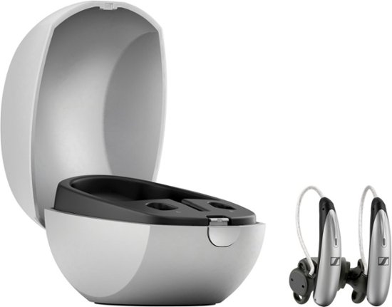 Front. Sennheiser - All-Day Clear Slim - OTC Self-Fitting Hearing Aid for Mild to Moderate Hearing Loss – All-Day Wear & Bluetooth - Gray.