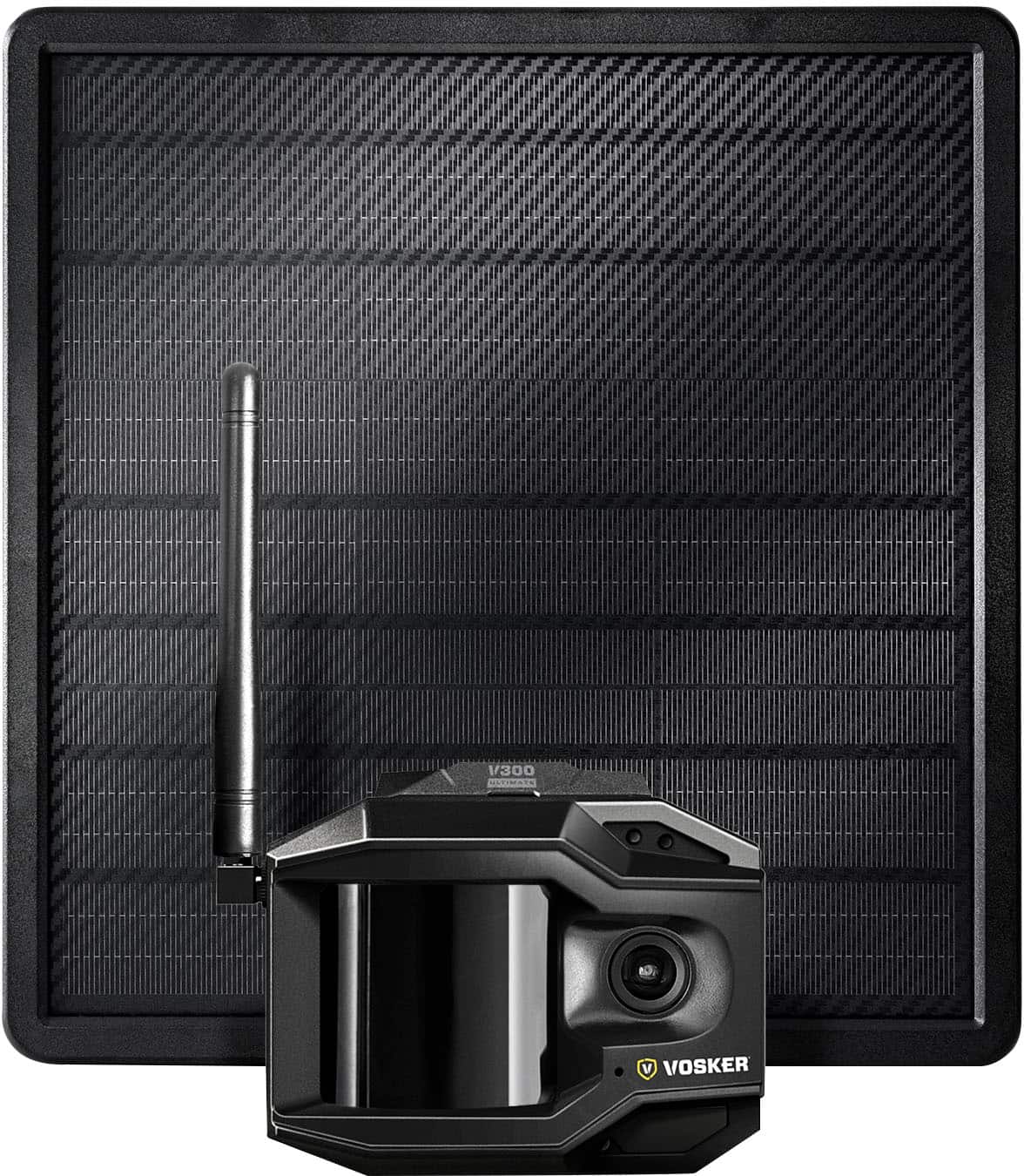 Front. Vosker - V300 Ultimate 4G-LTE Autonomous Outdoor Security Camera, High-Capacity 15,000 mAh External Solar Power Bank - No Wi-Fi Needed, Live Streaming, Black.