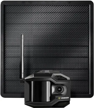 Front. Vosker - V300 Ultimate 4G-LTE Autonomous Outdoor Security Camera, High-Capacity 15,000 mAh External Solar Power Bank - No Wi-Fi Needed, Live Streaming, Black.