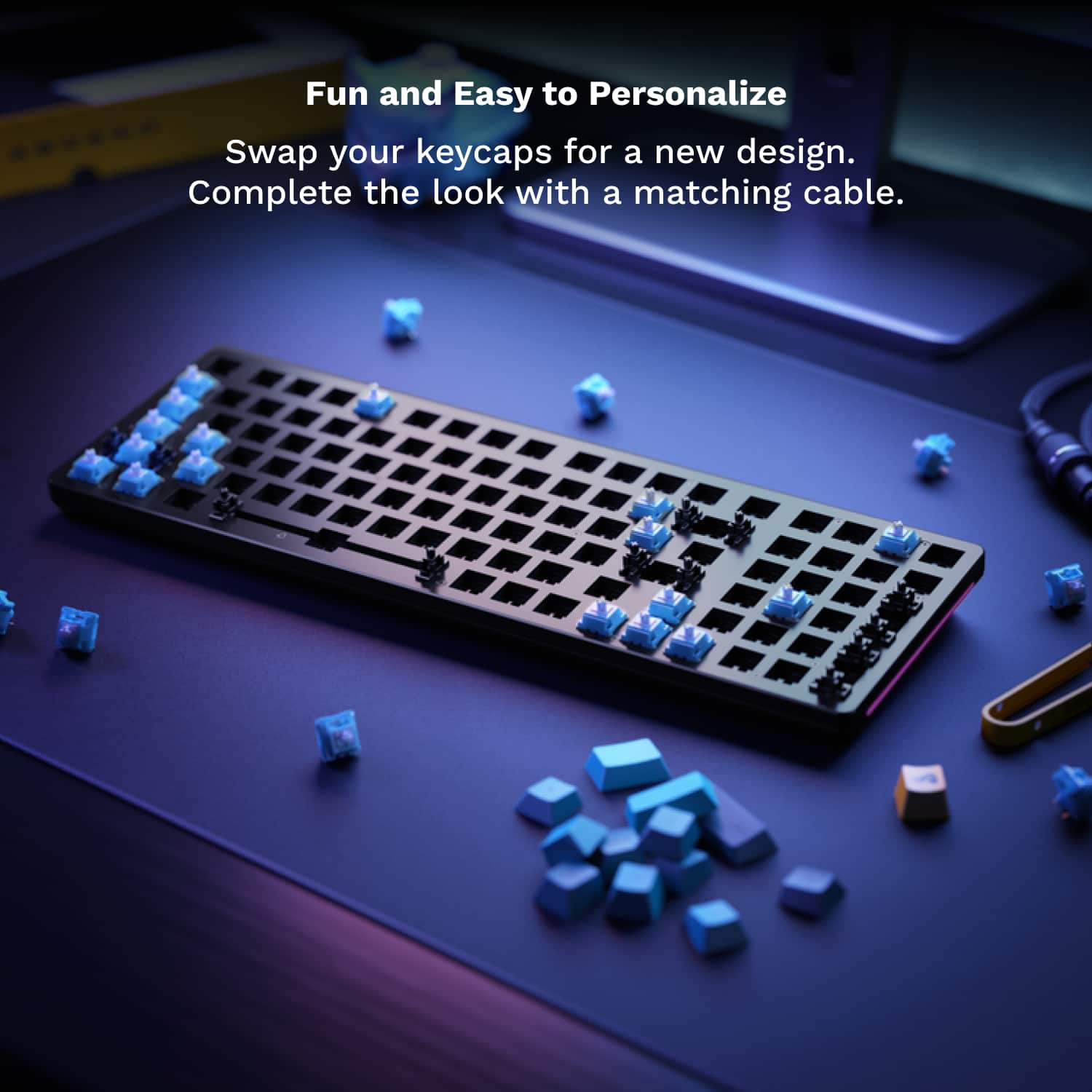 Fun and Easy to Personalize: Swap your keycaps for a new design. Complete the look with a matching cable.