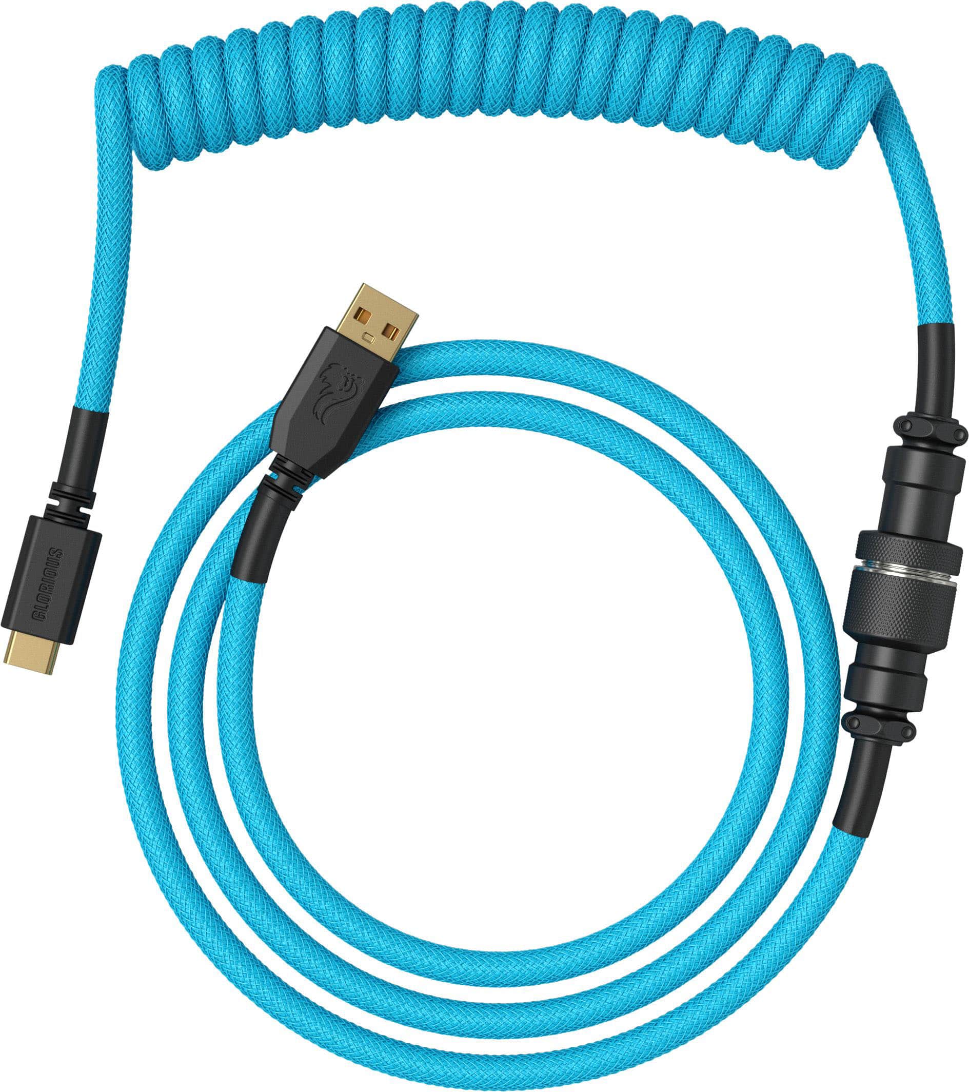 Front. Glorious - Coiled USB-C Artisan Braided Keyboard Cable for Mechanical Gaming Keyboards - Electric Blue.